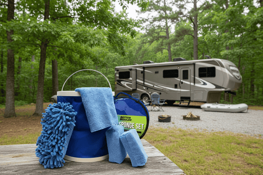 Wander & Wake™ 6-Piece Boat & RV Wash Kit | Collapsible Bucket, Microfiber Sponges & Cleaning Towels - Wander & Wake