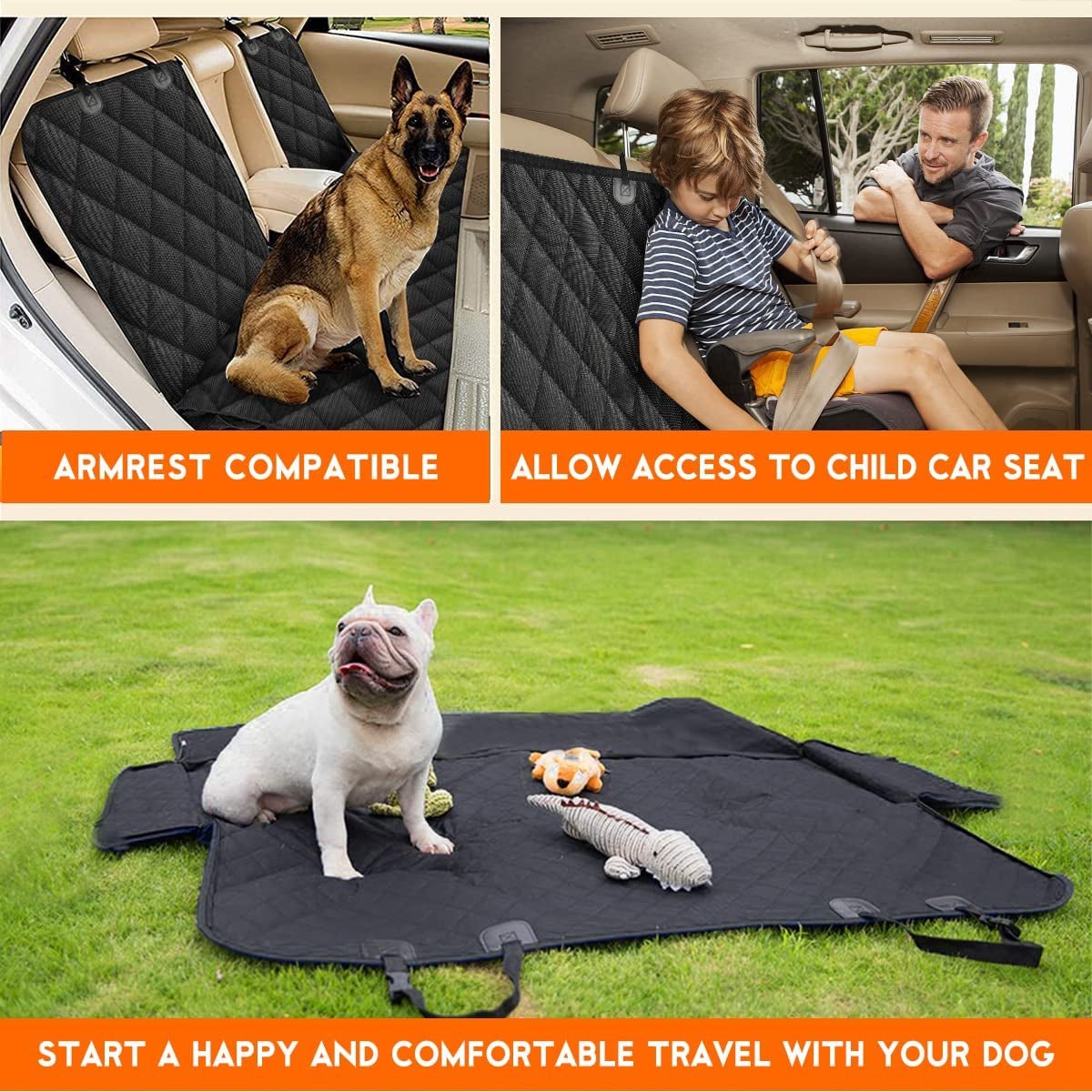 Wander & Wake AdventureGuard waterproof pet and family car seat protector with non-slip backing