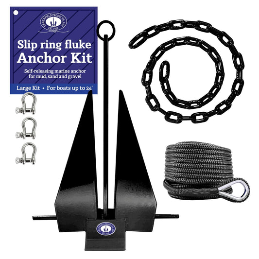 Wander & Wake™ Complete Boat Anchor Kit | Coated Fluke Anchor with 100' Anchor Rope - Wander & Wake