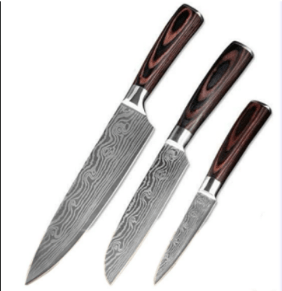 Wander & Wake™ Damascus-Style Kitchen Knife Set | 7Cr Stainless Steel Chef Knives for Home, RV & Camp Cooking - Wander & Wake