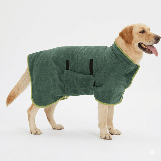 Wander & Wake™ Ultra-Absorbent Microfiber Dog Towel Robe | Quick-Dry Pet Bathrobe for Bath Time, Swimming & Rainy Day Adventures - Wander & Wake